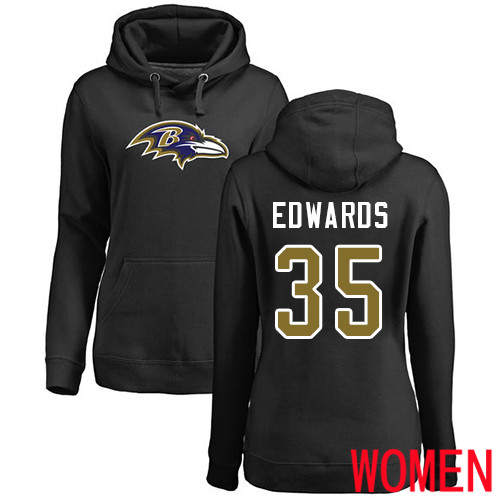 Baltimore Ravens Black Women Gus Edwards Name and Number Logo NFL Football 35 Pullover Hoodie Sweatshirt